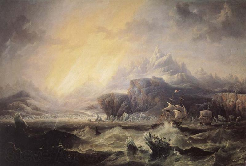 Attributed to john wilson carmichael Erebus and Terror in the Antarctic